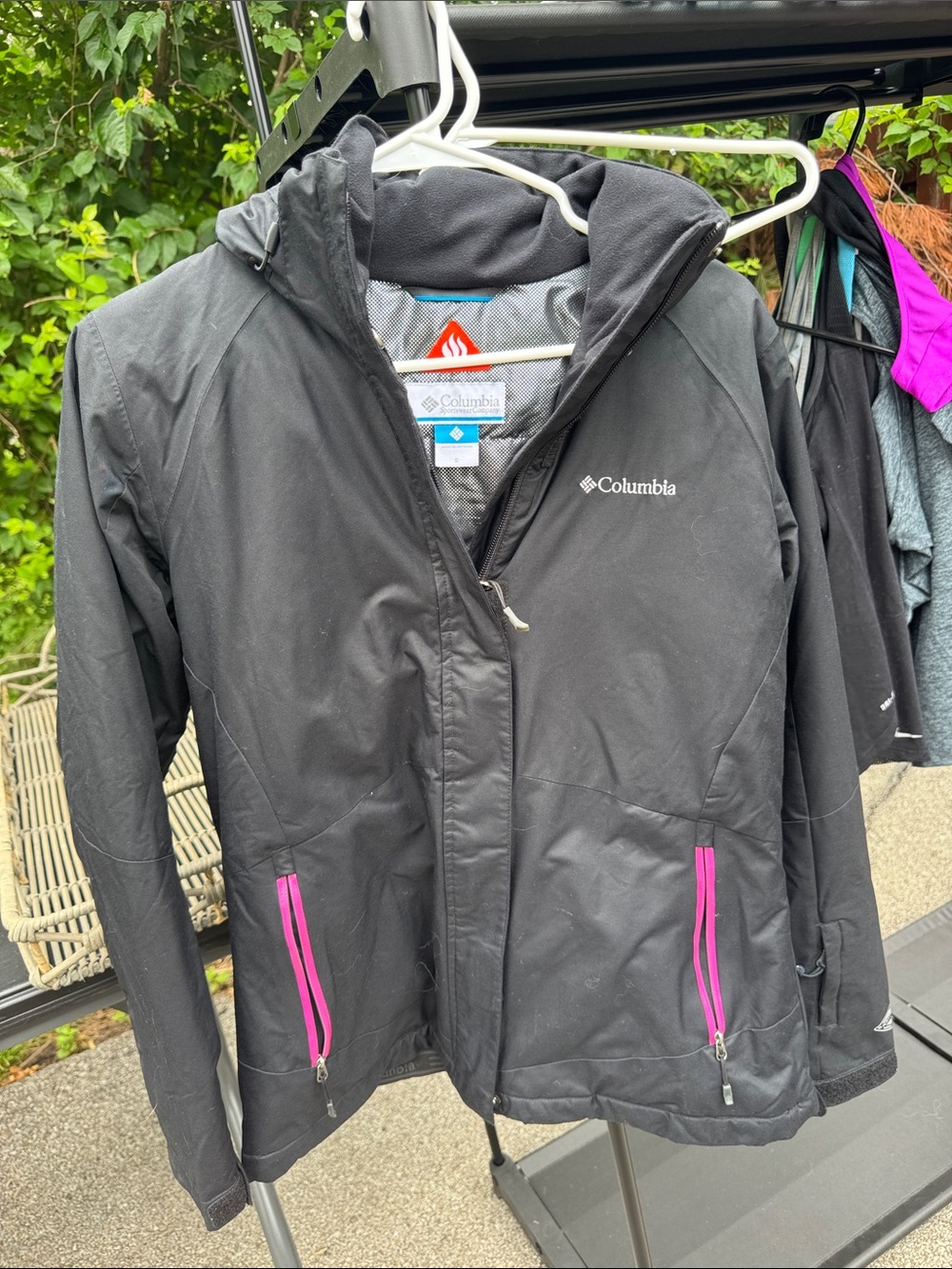 Columbia Women's Black Ski Jacket with Pink Zip Accents